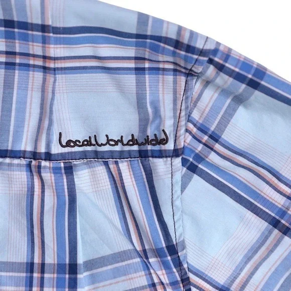 KAVU Mens Large Blue Plaid Short Sleeve Button‎ Up Outdoor Casual Shirt - Picture 10 of 16